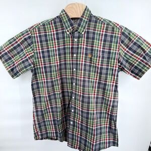 Cinch Western Shirt Mens Large Plaid Short‎ Sleeve Button Down Green Navy Red